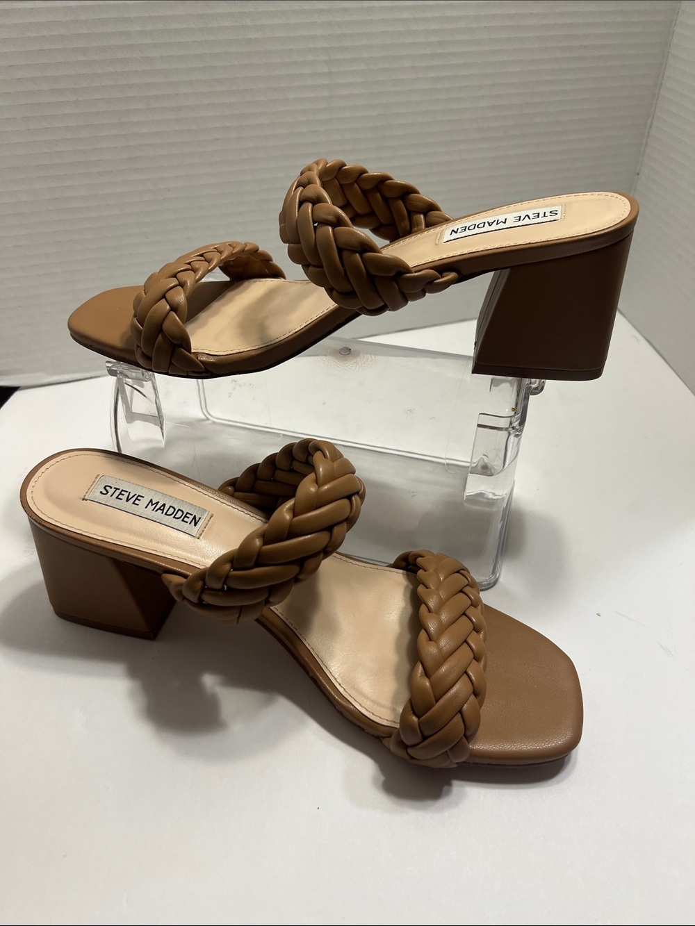 Steve Madden Braided Double-Strap Block Heel Sandals in Tan